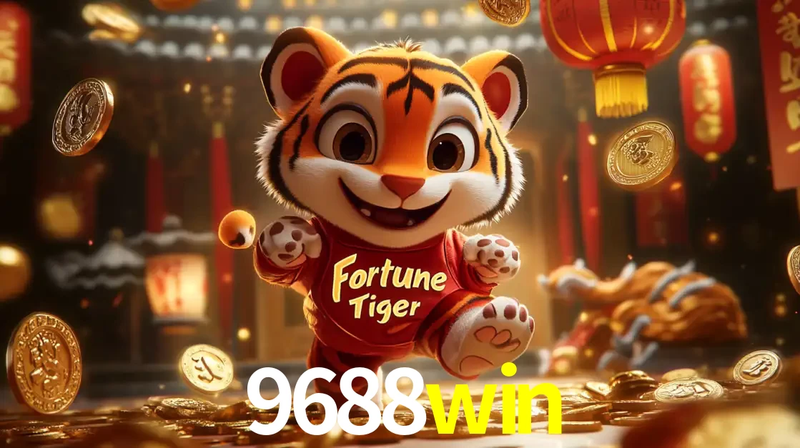 O alegre personagem do Fortune Tiger correndo sobre um caminho de moedas de ouro, simbolizando os grandes prêmios e a diversão do popular jogo de slot do 9688win.